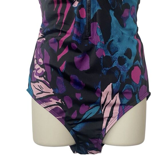 All In Motion Womens Size Small Zip-Front One Piece Swimsuit Racerback Laser Cut - Picture 3 of 13